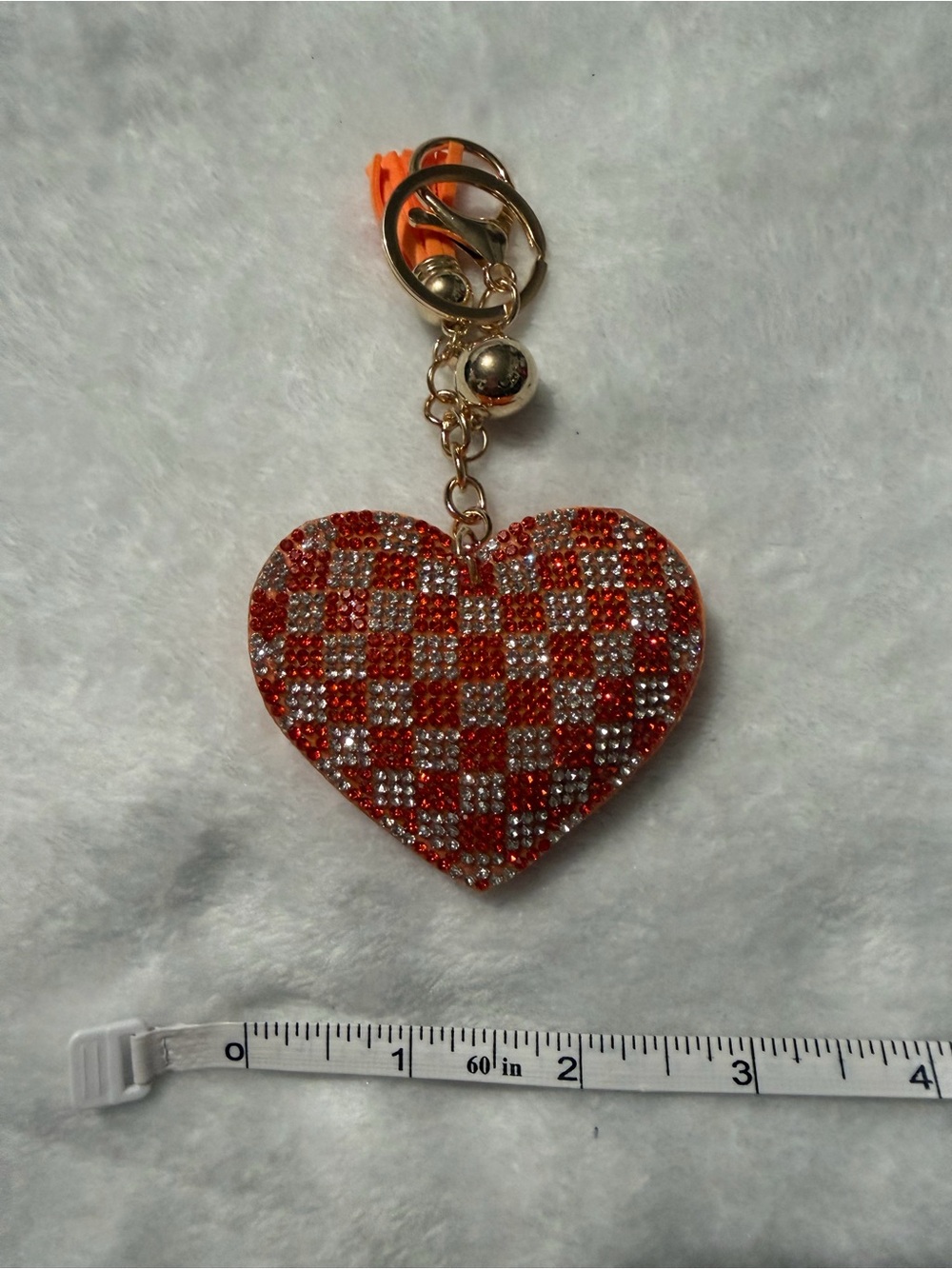 Plushy Orange& Silver Rhinestone Heart Keychain/ Bag Charm